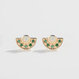 OPAL FAN STUDS |  14K GOLD & EMERALD