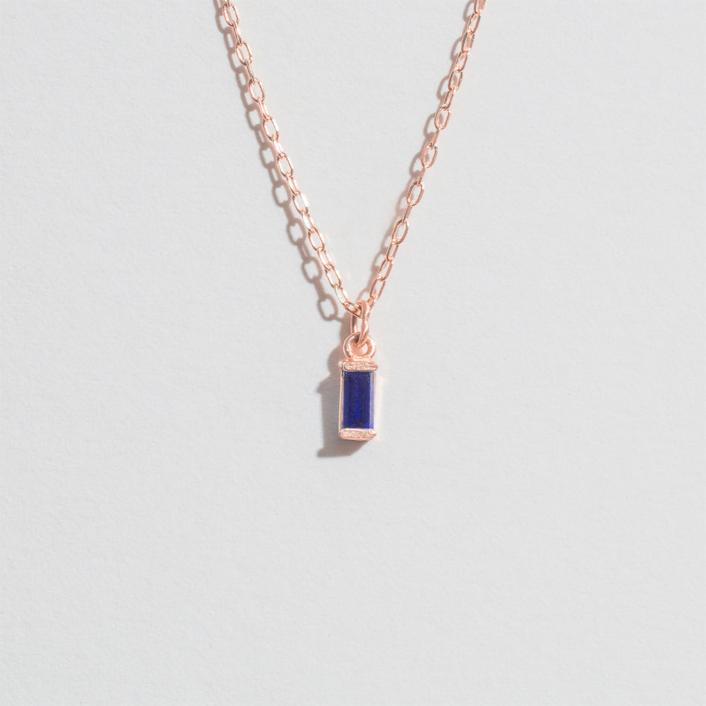 Single Blue Stone pendant on rose gold chain