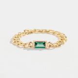 CURB CHAIN LINK RING | 14K GOLD | EMERALD