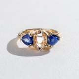 HERKIMER DIAMOND AND SAPPHIRE THREE STONE ENGAGEMENT RING