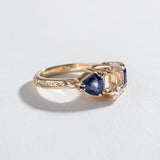 HERKIMER DIAMOND AND SAPPHIRE THREE STONE ENGAGEMENT RING