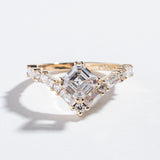 ASSCHER CUT CHEVRON BAND ENGAGEMENT RING