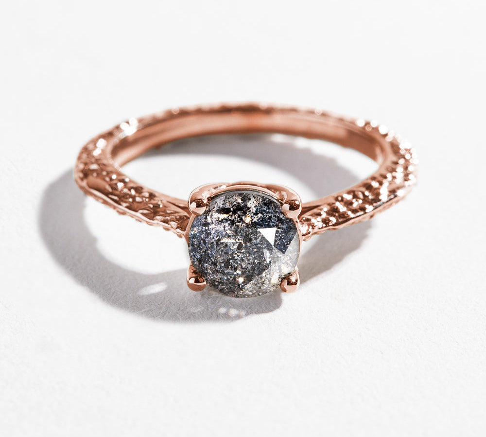 MESA SOLITAIRE ENGAGEMENT RING | 14K GOLD | SALT & PEPPER DIAMOND