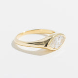 EAST WEST MARQUISE LAB DIAMOND SIGNET ENGAGEMENT RING