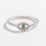 DIAMOND EVIL EYE RING | 14K GOLD & EMERALD