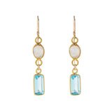 DANGLE EARRINGS MOONSTONE & BLUE TOPAZ | GOLD FILLED