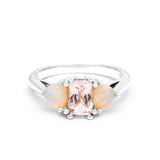 THREE STONE ENCHANTMENT ENGAGEMENT RING | 14K GOLD | MORGANITE & OPAL
