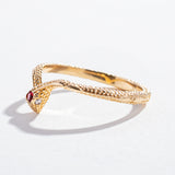 SNAKE CHEVRON RING | 14K GOLD, RUBY & WHITE DIAMONDS