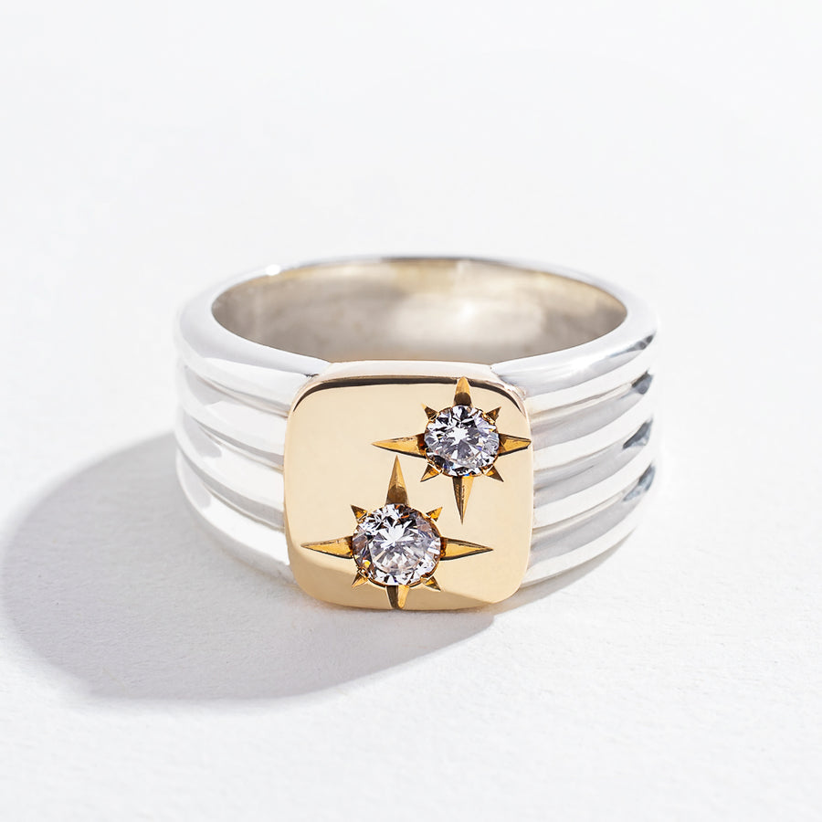 TWO-TONED SIGNET RING | 14K GOLD | DIAMONDS