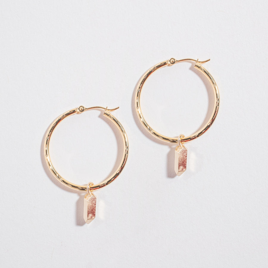 CRYSTAL POINT NUGGET HOOPS | 14K GOLD