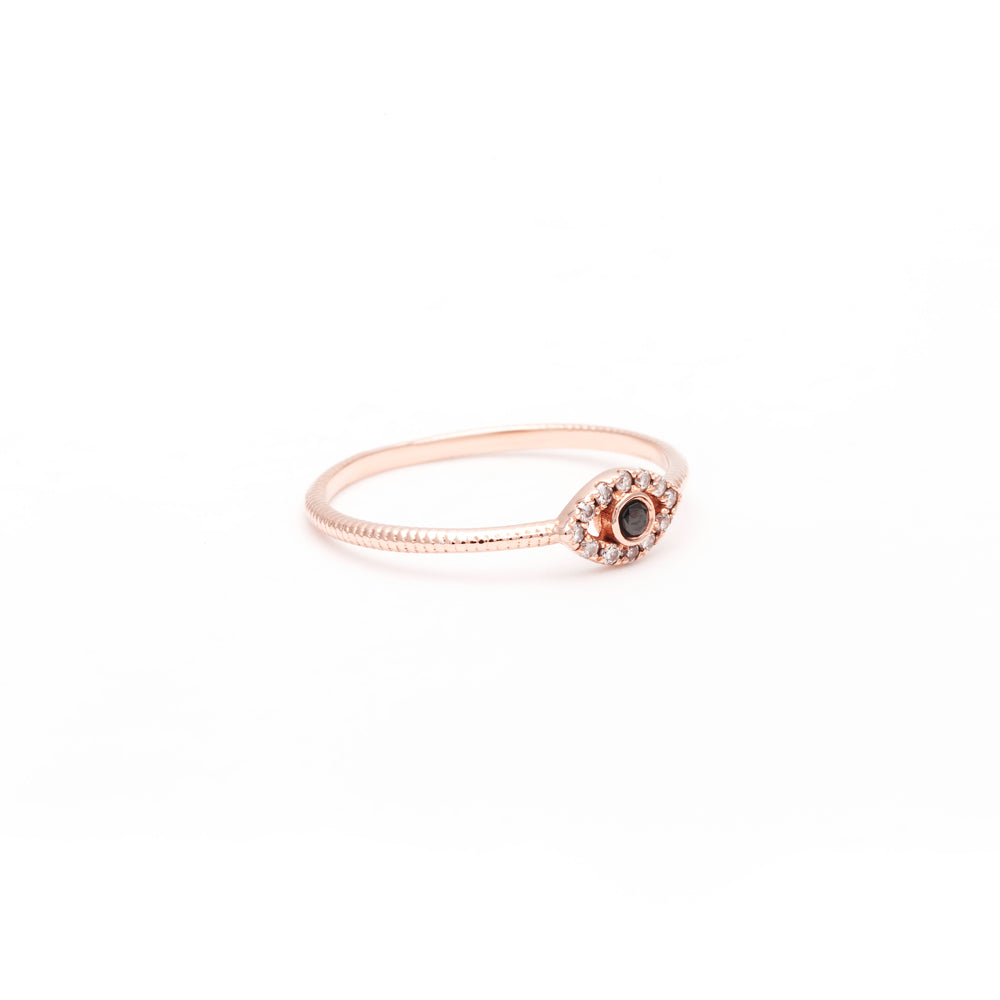 DIAMOND EVIL EYE RING | ROSE GOLD - AngelaMonacojewelry