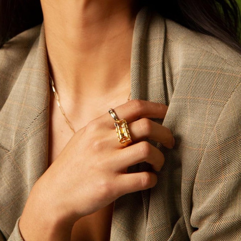 angela monaco jewelry philadelphia jeweler east west statement ring yellow gold vermeil citrine