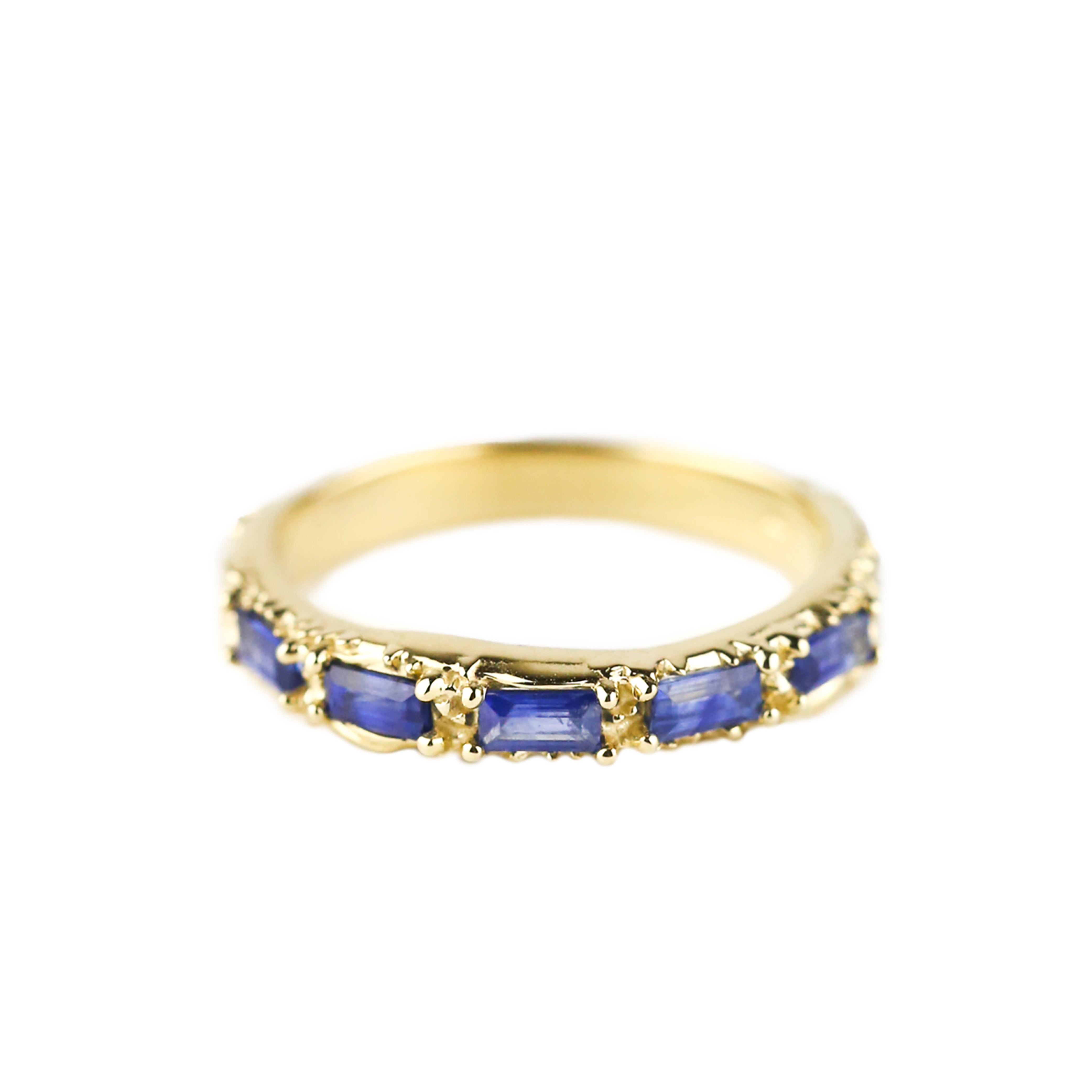angela monaco jewelry philadelphia jeweler flow of life ring 14K yellow gold sapphire alternative wedding band