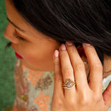 angela monaco jewelry philadelphia jeweler matrix halo engagement ring 14K yellow gold salt and pepper diamond