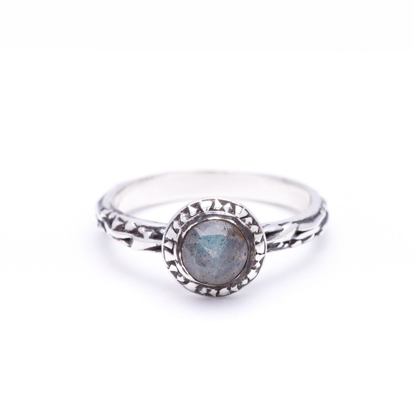 MATRIX HALO BEZEL RING | SILVER & LABRADORITE - AngelaMonacojewelry