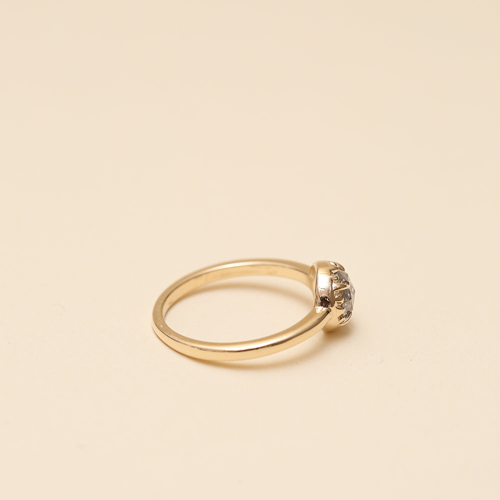Angela Monaco Jewelry philadelphia matrix halo engagement ring 14k yellow gold salt and pepper diamond