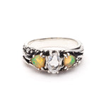 TRI-REALM MATRIX RING | SILVER, HERKIMER, & OPAL - AngelaMonacojewelry