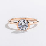 HALF BEZEL ENGAGEMENT RING WITH HIDDEN HALO | 14K GOLD & DIAMOND