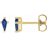 PRONG SET KITE-CUT BLUE SAPPHIRE STUDS | 14K