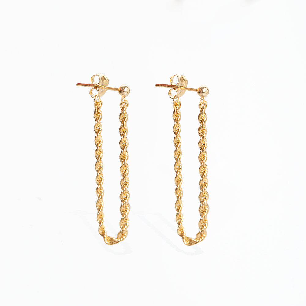 THICK ROPE CHAIN EARRINGS 14K GOLD