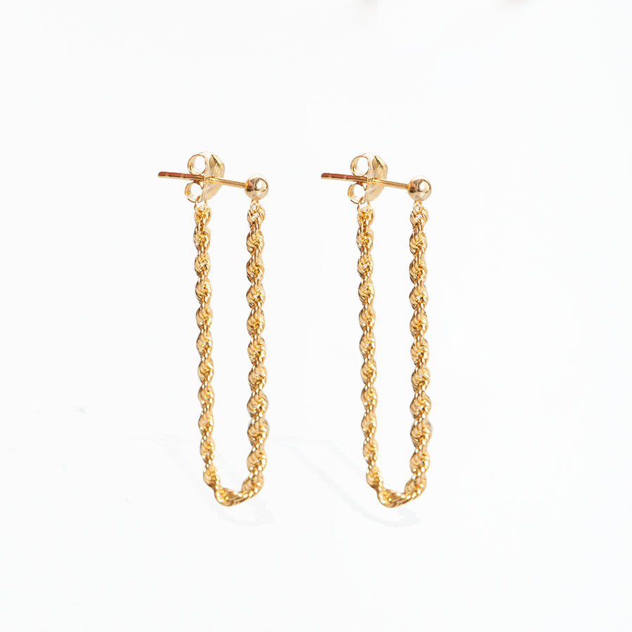 THICK ROPE CHAIN EARRINGS | 14K GOLD