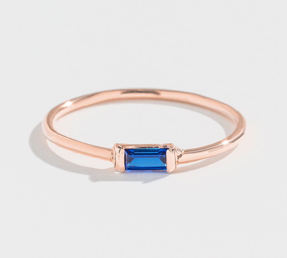 BAGUETTE STACKER RING | 14K GOLD | BLUE SAPPHIRE