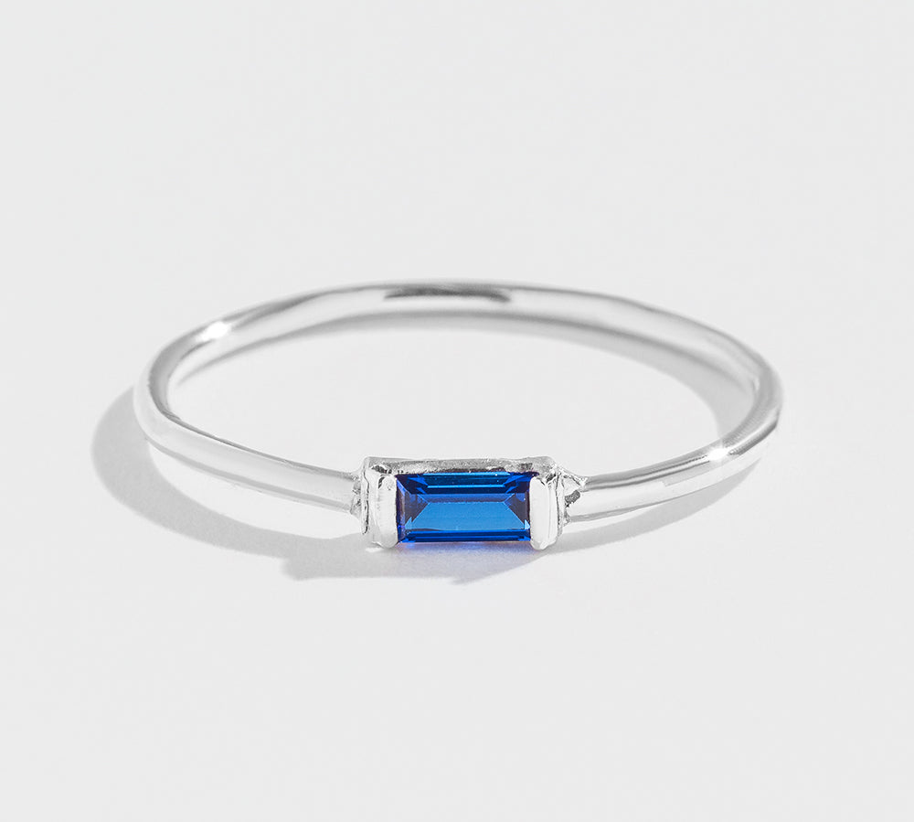 BAGUETTE STACKER RING | 14K GOLD | BLUE SAPPHIRE