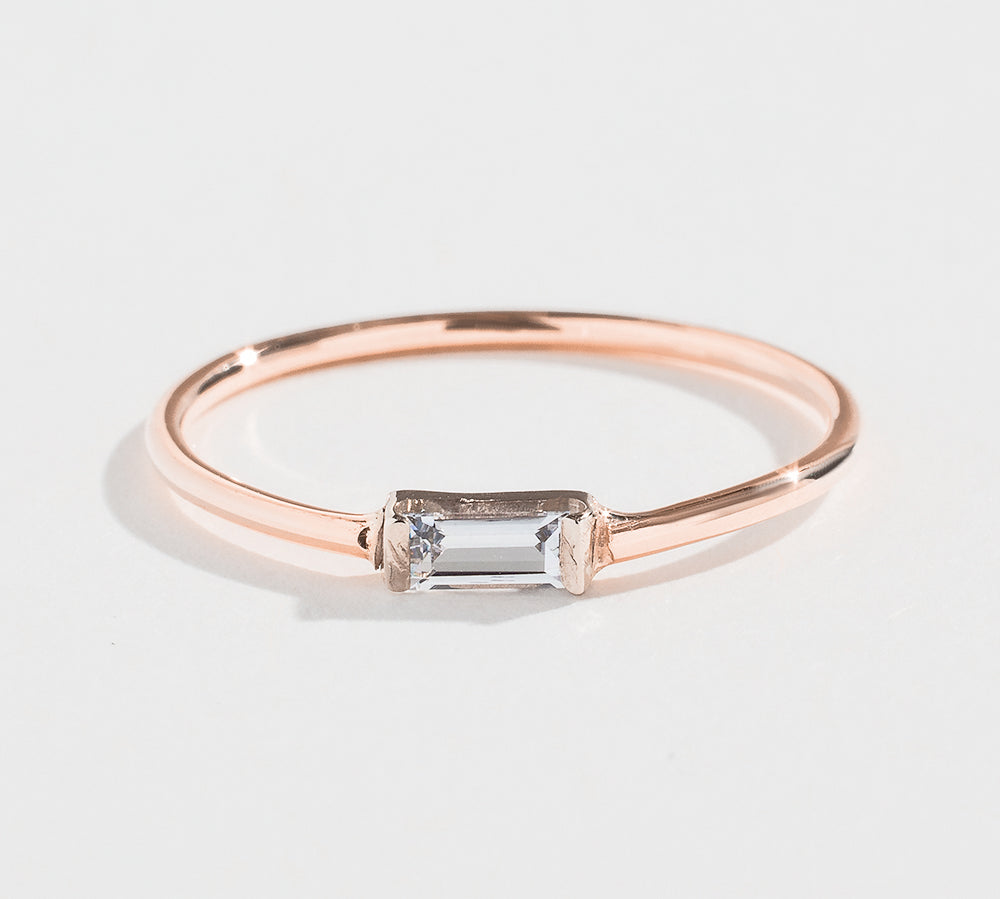 BAGUETTE STACKER RING | 14K GOLD | WHITE SAPPHIRE