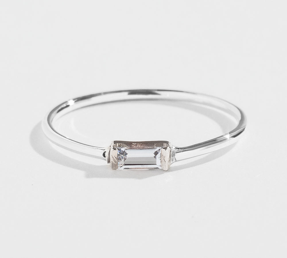 BAGUETTE STACKER RING | 14K GOLD | WHITE SAPPHIRE