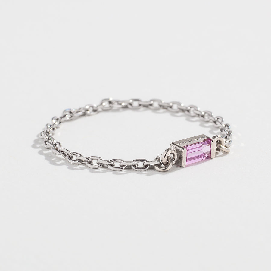 CABLE CHAIN LINK RING | 14K GOLD | PINK SAPPHIRE