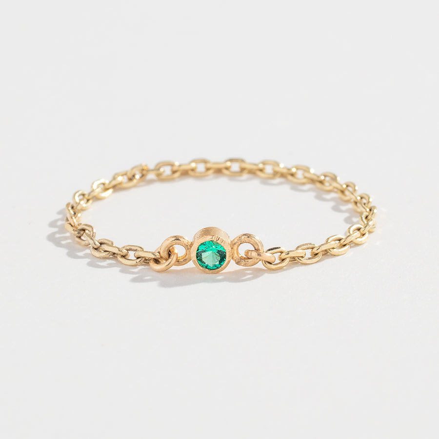 CABLE CHAIN LINK RING | 14K GOLD | EMERALD