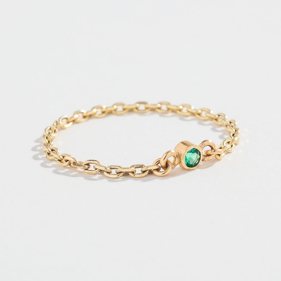 CABLE CHAIN LINK RING | 14K GOLD | EMERALD
