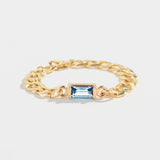 CURB CHAIN LINK RING | 14K GOLD | AQUAMARINE