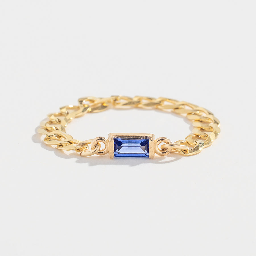 CURB CHAIN LINK RING | 14K GOLD | BLUE SAPPHIRE