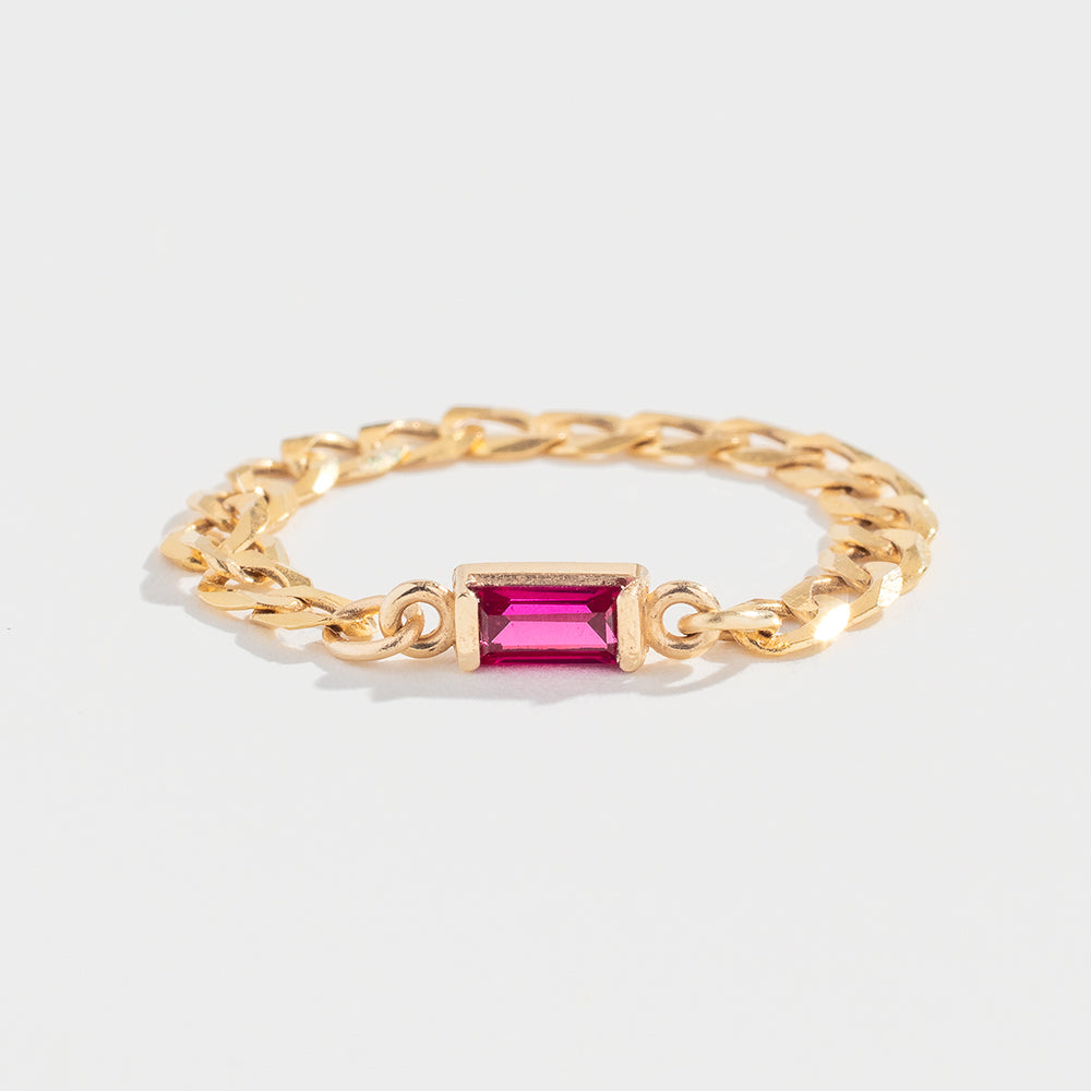 CURB CHAIN LINK RING | 14K GOLD | PINK SAPPHIRE – AngelaMonacojewelry