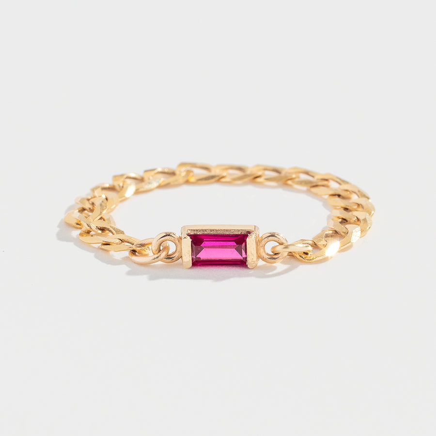 CURB CHAIN LINK RING | 14K GOLD | PINK SAPPHIRE