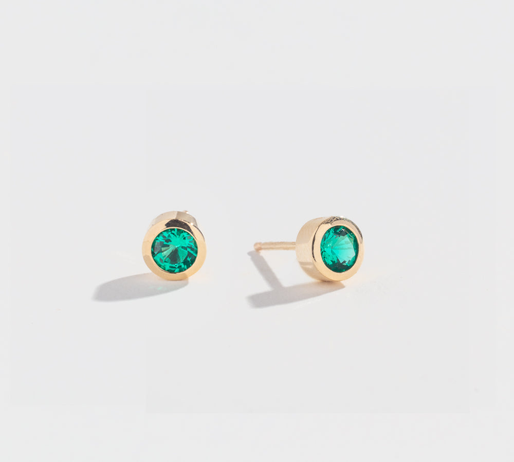 EMERALD BEZEL STUDS | 14K GOLD | 4MM EMERALDS