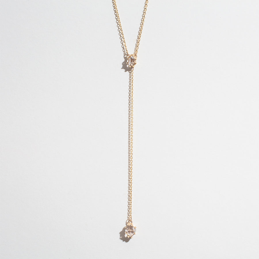 HERKIMER IN THE ROUGH LARIAT NECKLACE | 14K GOLD
