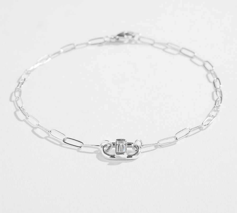PAPERCLIP BRACELET WITH ACCENTED BAGUETTE | 14K GOLD AND WHITE SAPPHIRE