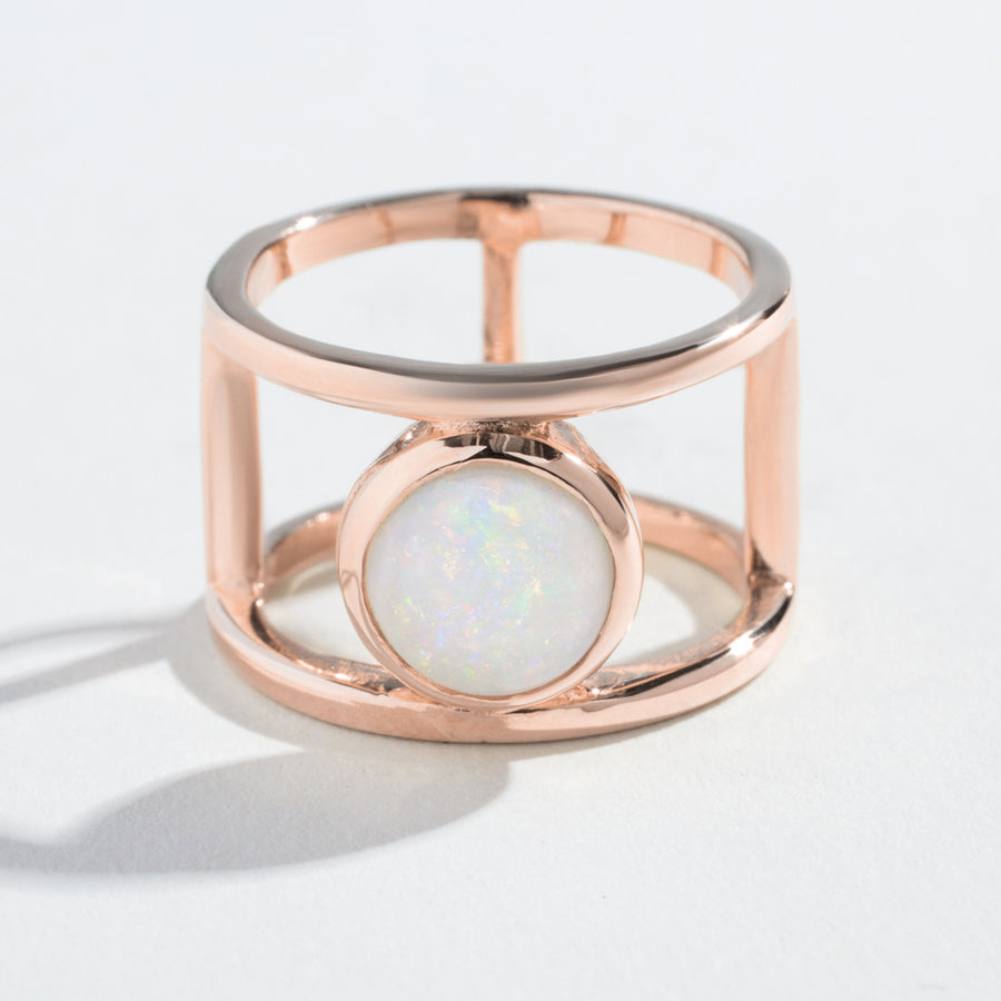 DOUBLE BAND RING | 14K GOLD & OPAL