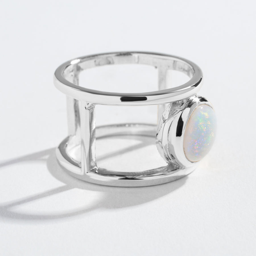 DOUBLE BAND RING | 14K GOLD & OPAL