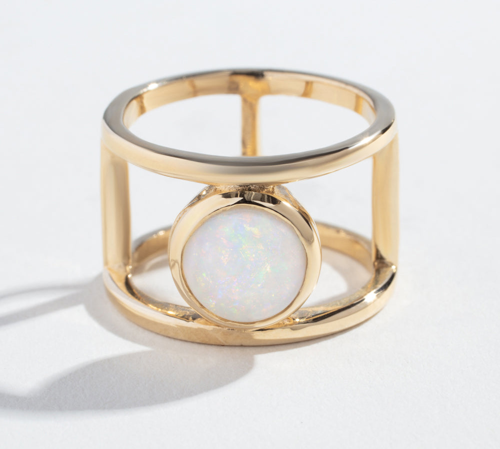 DOUBLE BAND RING 14K GOLD OPAL - Main Image