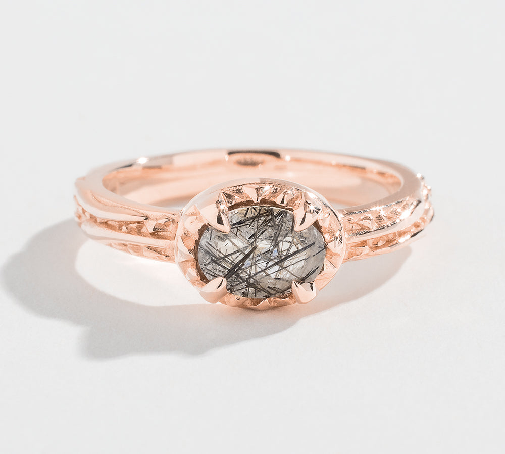 EAST WEST MATRIX HALO RING | 14K GOLD | TOURMALATED  QUARTZ