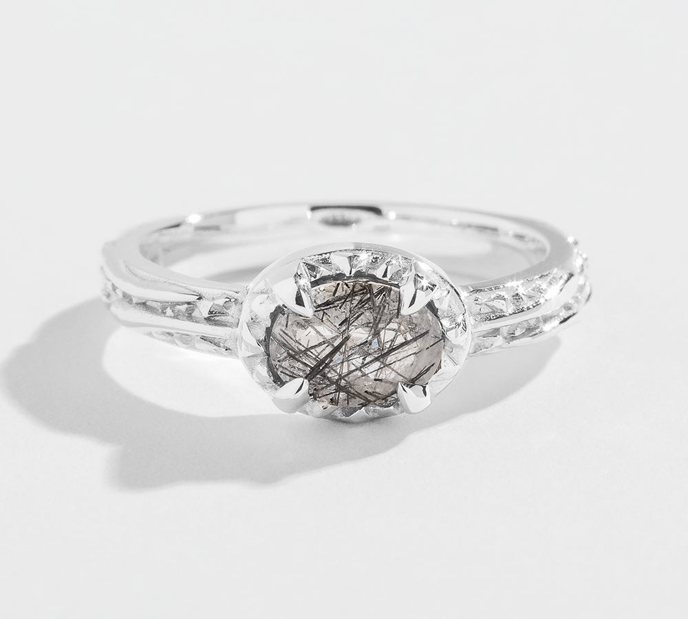 EAST WEST MATRIX HALO RING | 14K GOLD | TOURMALATED  QUARTZ
