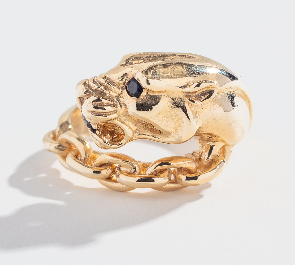 VINTAGE PANTHER IN CHAINS RING | BLACK DIAMOND