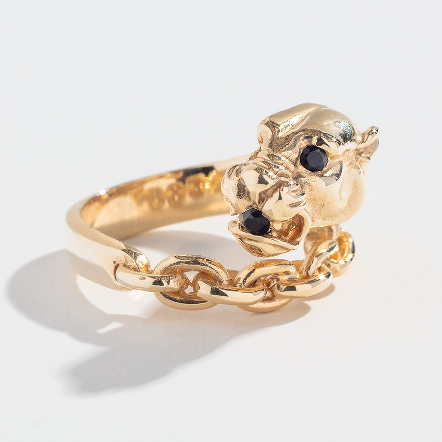 VINTAGE PANTHER IN CHAINS RING | SILVER & BLACK DIAMOND