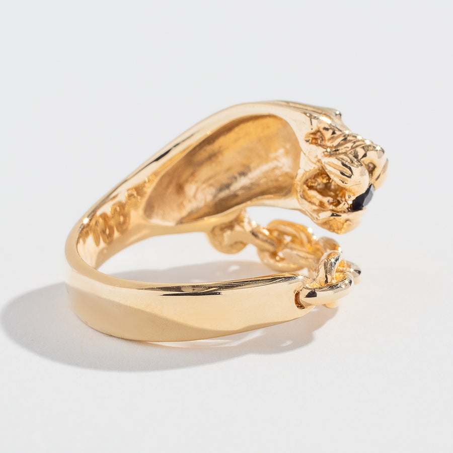 VINTAGE PANTHER IN CHAINS RING | SILVER & BLACK DIAMOND