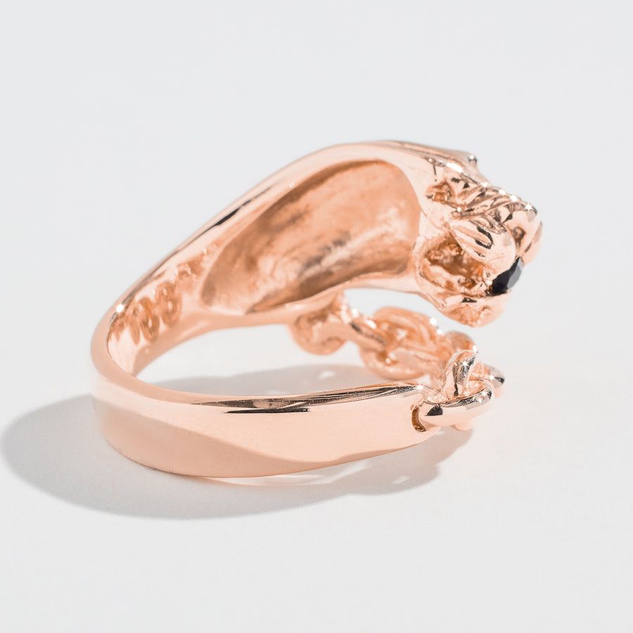 VINTAGE PANTHER IN CHAINS RING | 14K GOLD & ONYX
