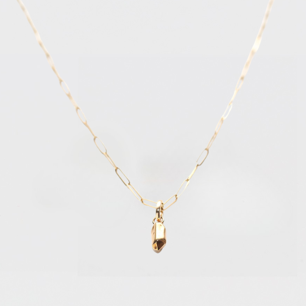 PAPERCLIP CHAIN WITH GOLD NUGGET CHARM | 14K GOLD