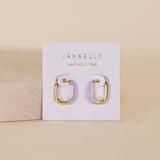 COLOR DIPPED RECTANGLE HOOP EARRINGS | POWDER PURPLE ENAMEL